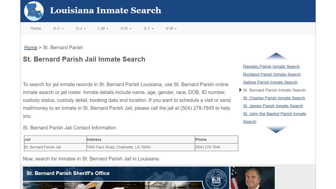 St. Bernard Parish LA Jail Inmate Search